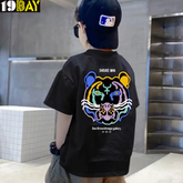 Jungle Energy Tiger Face Black Kids Graphic Drop Shoulder T-Shirt